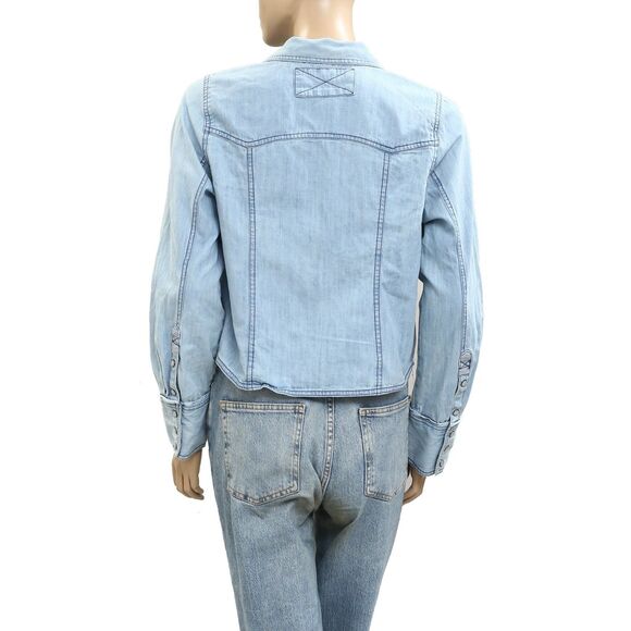 Free People We The Free Shrunken Denim Indigo Blouse Top Buttondown S NWD 281397 - Picture 4 of 6